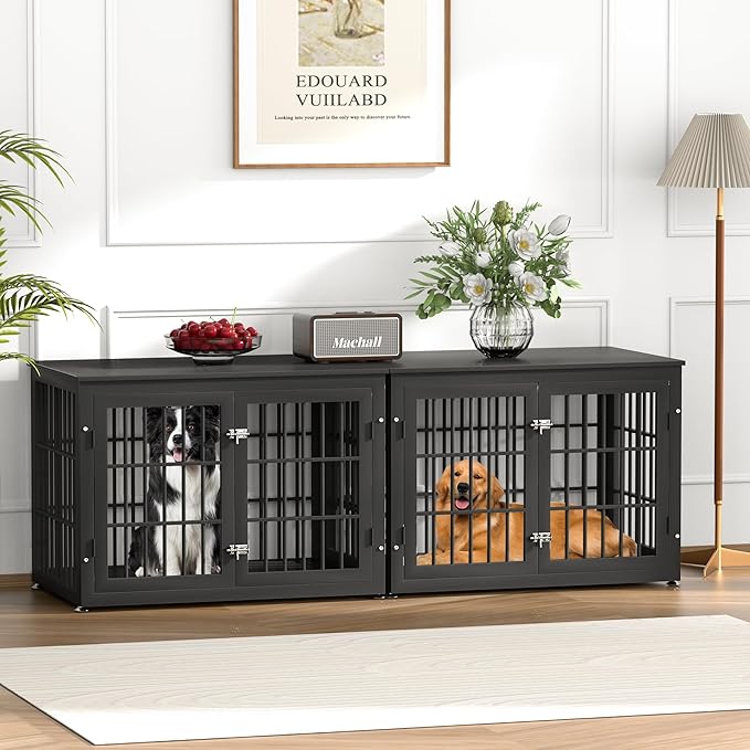 38 Inch Heavy Duty Dog Crate Furniture for Large and Medium Dogs, Decorative Pet House End Table, Wooden Cage Kennel Furniture Indoor, Black