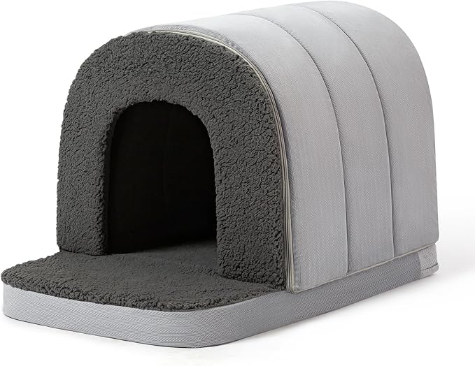 Orthopedic Dog Bed House - Dog House Indoor with Egg-Crate Foam - Tent Bed with Waterproof Lining & Nonskid Bottom, Ideal for Small Breeds & Fits 24-Inch Crate - 23"x16", Charcoal