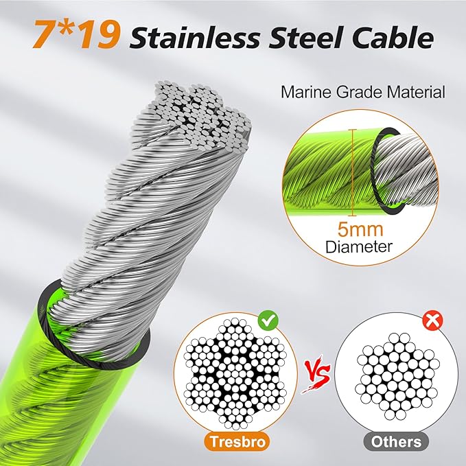 Tresbro 120FT Dog Tie Out Cable with Spring, Shock Absorbing Tether Chains for Outside Aavilable in 10/15/20/25/30/40/50/70/100/120 FT, Heavy Duty Leads for Yard for Medium & Large Dogs Up to 500 LBS