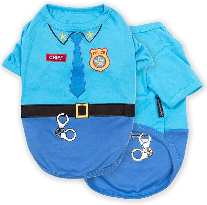 Parisian Pet Embroidered Dog Police Costume - Cop Costume for Dogs - 100% Cotton & Polyester - Blue, Medium Size