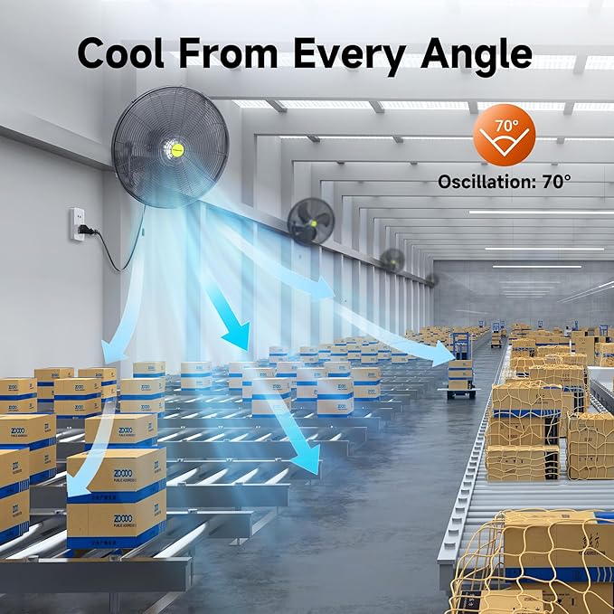 VAGKRI Wall Mount Fan, 20 Inch High Velocity Metal Oscillating Fan, 3 Speeds, 5300CFM Industrial Wall Fan for Home Office Patio Garage Factory Greenhouse Warehouse Farm