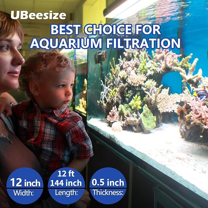 UBeesize Aquarium Filter Media Floss, 12 ft Cut to Fit Pond Filters for Outdoor Ponds and Fish Tank, High Efficiency Aquarium Filter Material, No Dye and Reusable Filter Floss