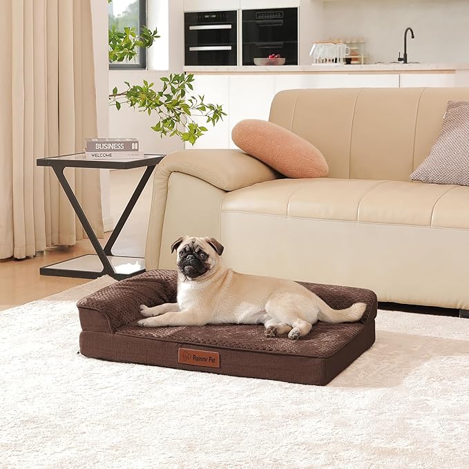Orthopedic Dog Bed Medium Size Dog, 3 Inch Memory Foam Pet Bed for Small and Medium Dogs, Washable Removable Cover, Nonskid Bottom, Waterproof, 35x23 Inches, M Brown Grey