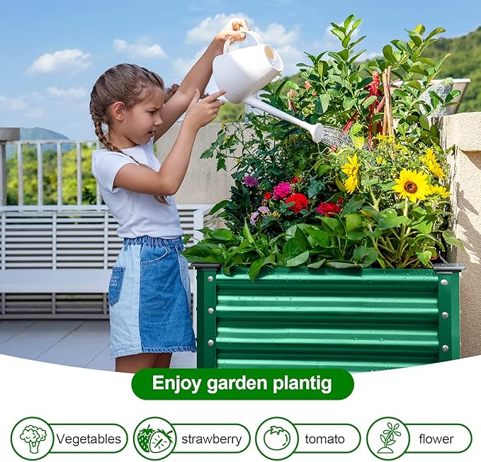 Land Guard Galvanized Oval Large Metal Raised Garden Bed with Legs for Vegetables (Green)
