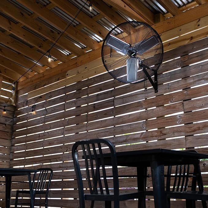 OEMTOOLS 24" Outdoor Wall Mount Fan, 80° Oscillating Fan 6800 CFM Max, Water Resistant, Use in Garage, Gym, Warehouse, Factory and Jobsite