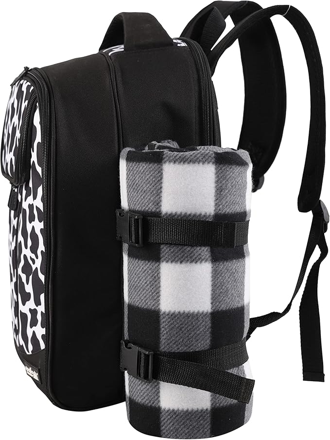 apollo walker Picnic Backpack Bag for 2 Person with Cooler Compartment, Detachable Bottle/Wine Holder, Fleece Blanket, Plates and Cutlery Set (2 Person, Black)