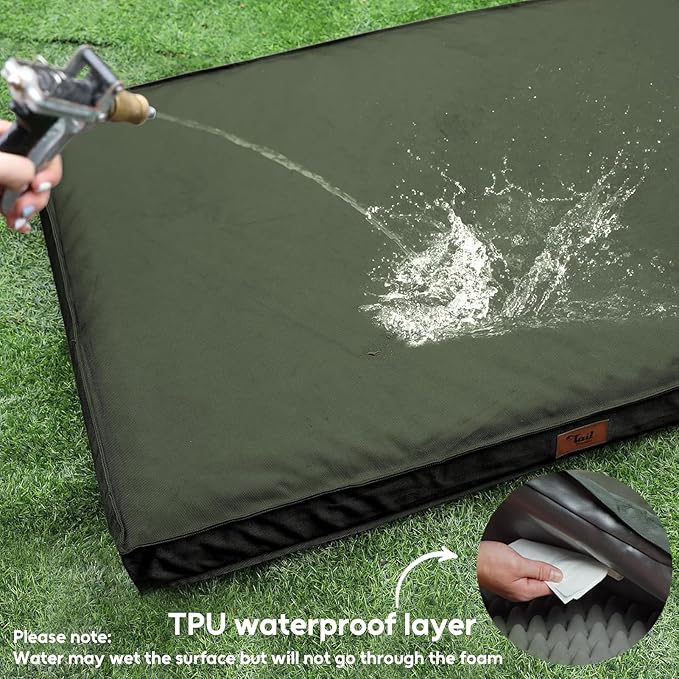 Outdoor All Weather Large Dog Bed, Waterproof Dog Bed for Large Dogs, Orthopedic Egg Foam Pet Bed with Washable and Removable Oxford Cooling Cover, Dark Green