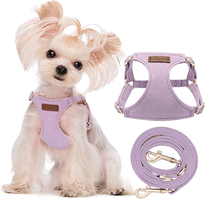 Puppytie No Pull xs Dog Harness with Multifunction Dog Leash,Soft Adjustable No Choke Escape Proof Pet Harness Vest,Light Purple,XS