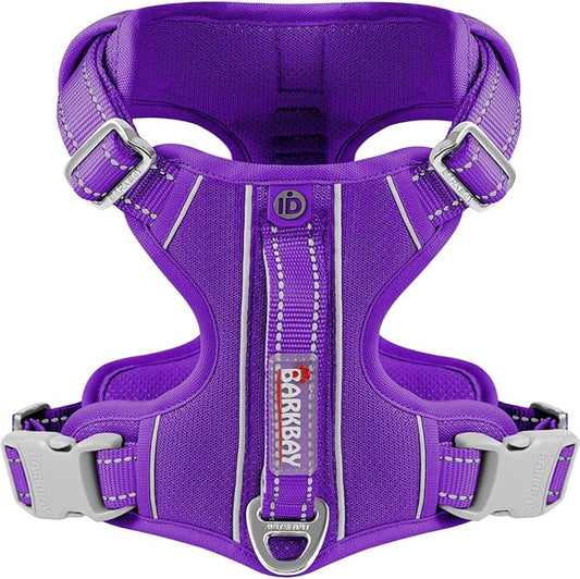BARKBAY Dog Harness No Pull with ID Tag Pocket - Heavy Duty, Reflective, Easy Control for Large Dogs(Purple,XL)