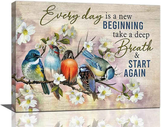 Bird Wall Art Farmhouse Flower Branch Pictures Rustic Country Birds Wall Decor Floral Canvas Print Painting Artwork for Bathroom Living Room Bedroom 12"x16"