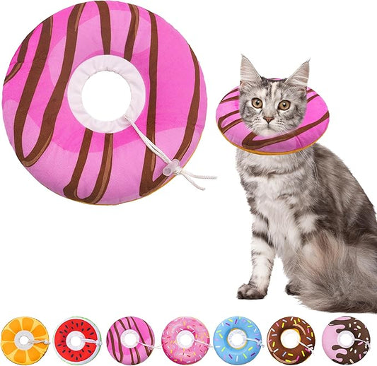 Cat Cone Collar Soft, Adjustable Cat Recovery Collars Kitten Cones to Stop Licking, Cute Donut E Collar After Surgery, Anti-Lick Wound Healing Elizabethan Collar for Kittens (Pink, Medium)