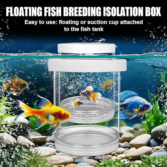 2 Pcs Breeder Box for Fish Tank Aquarium Breeder Separation Net Breeding Box with Suction Cup for Small Fish Shrimp Clownfish Guppy (White,L)