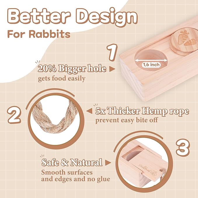 Interactive Wooden Pet Sniff n' Snack Rabbit Chew Toys - Chinchilla & Rabbit Enrichment Toys for Boredom (2 Set)