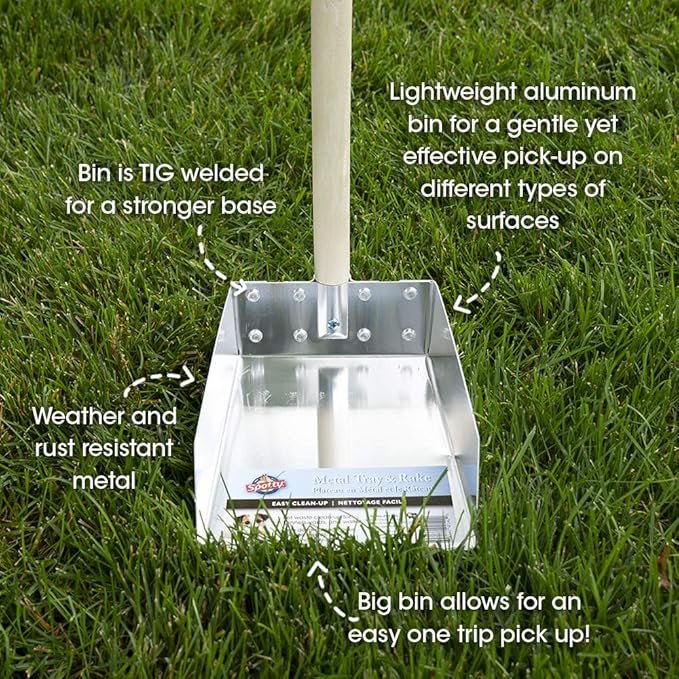 Wood Handle Pooper Scooper Durable Solid Metal Poop Tray with Rake 36.75" Long Handled Scoop | Great for Large or Small Dogs | No Assembly Required | Better for The Environment Than Plastic