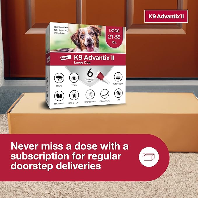 K9 Advantix II Large Dog Vet-Recommended Flea, Tick & Mosquito Treatment & Prevention | Dogs 21-55 lbs. | 6-Mo Supply (Pack of 2)