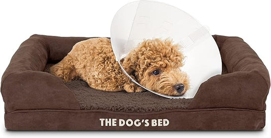 The Dog’s Bed Orthopedic Dog Bed Medium Brown Plush 25.5x20, Premium Memory Foam, Pain Relief: Arthritis, Hip & Elbow Dysplasia, Post Surgery, Lameness, Veterinary Approved, Waterproof Washable Cover