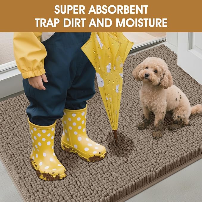 IM HOME Extra Large 60" x 36" Beige Dog Door Mats for Muddy Paws, Chenille Absorbent Dog Mat, Non Slip Heavy Mud Mat for Dogs, Soft Pet Bed Mat for Entryway, Mud Paws, Inside Floor