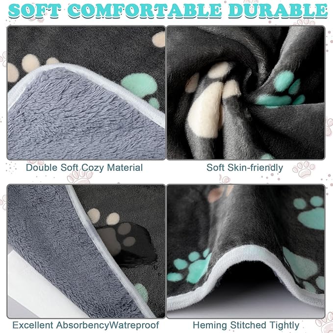 4 Pcs Waterproof Guinea Pig Blankets Washable Small Animal Fleece Bedding Absorbent Guinea Pig Cage Liners Reusable Pet Pee Pad Sleep Mat Pad Cover for Hamster Ferret (Cute Paw,24 x 16 Inch)