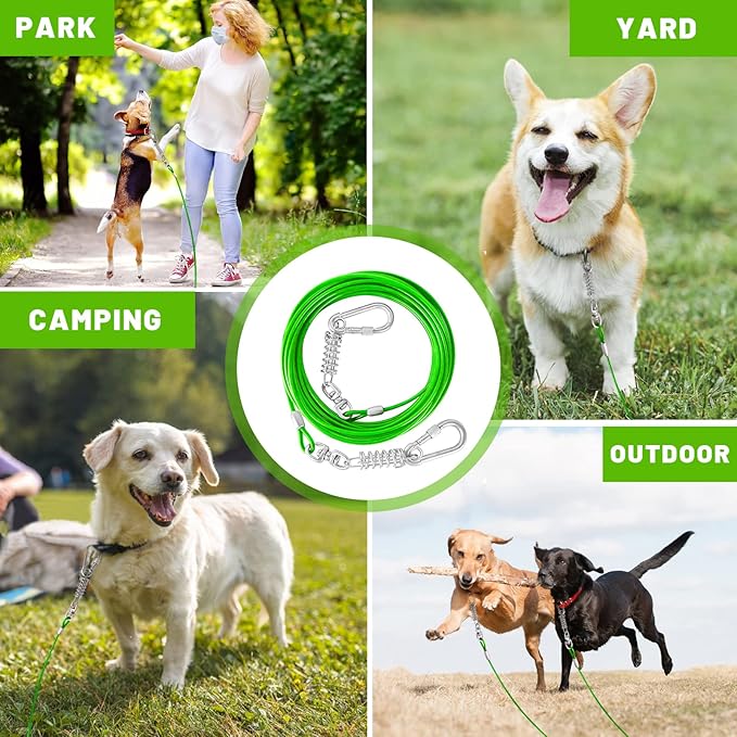 Dog Tie Out Cable 10/15/20/25/30FT Dog Run Cable Rosy Pink/Blue/Purple/Silver/Red/Green/YellowTie Out Cable for Large Dogs Heavy Duty for Outside Hold Large Dogs Up to 250LBS