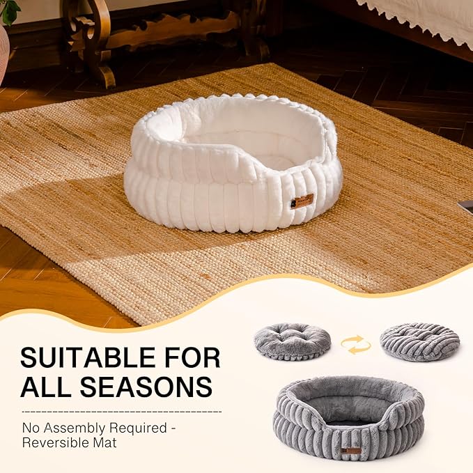 MEWOOFUN Washable Small Dog Bed, Cat Beds for Indoor Cats with Anti-Slip Bottom, Round Pet Bed for Puppy and Kitten (Beige, 24"x24"x9")