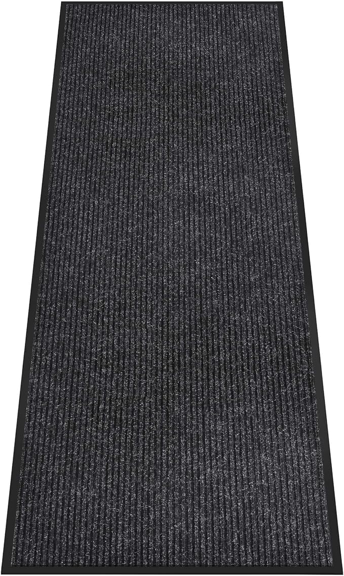 Indoor Outdoor Door Mat, 10' x 3' Doormat for Entryway, Rubber Backing Non Slip Front Door Mat Outside Entrance, Super Absorbent Commercial Floor Mat for Home Office, Black