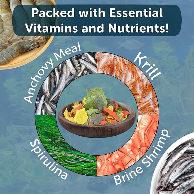 Aquatic Foods Inc. Marine Fish Flakes of Red & Green Algae, Seaweed for Tangs, Butterflies, Angelfish, Anthias, Clown Fish, Damsels Also Pellet Mix, Wafer Mix Included…AFI 2oz Jar