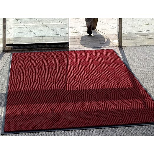 M+A Matting WaterHog Diamond | Commercial-Grade Entrance Mat with Rubber Border – Indoor/Outdoor, Quick Drying, Stain Resistant Door Mat (Red/Black, 3' x 4')