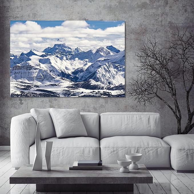 Nature Wall Art Prints - Ocean Forest Mountain Lake Canvas Landscapes - Small to Extra Large Living Room Bedroom Kitchen Bathroom Décor (Snowy Mountains Landscape, 24L" x 36W")