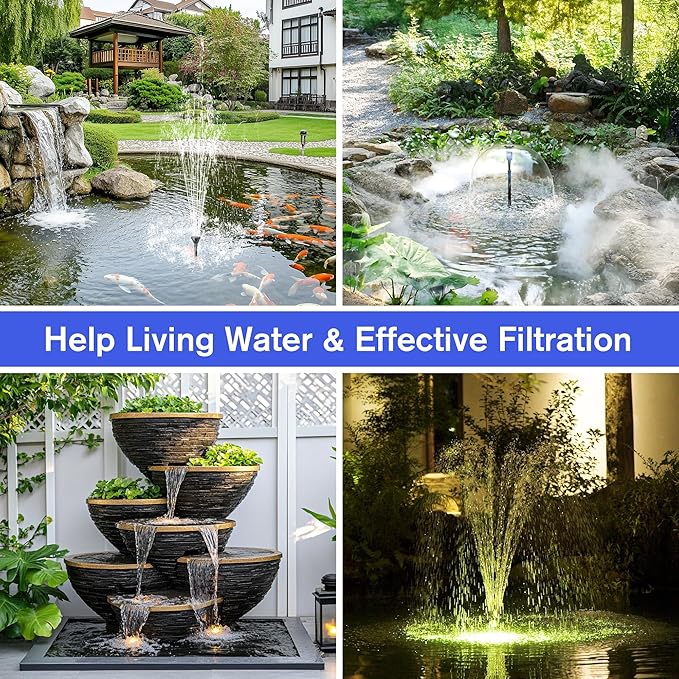 NFESOLAR Pond Filter with Fountain Pump Kits, 660GPH Pond Filter Fountain with Colorful Lights, Multi-Layer Filtration, for Outdoor Ponds Up to 2000 Gallons, Fish Tank, Waterscape - Corded Electric