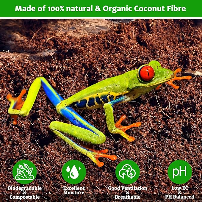 Riare 6 Pack Natural Coconut Fiber Substrate for Reptile- Premium Compressed Coconut Husk Terrarium Bedding for Reptile, Tortoise, Frogs, Snakes Hermit Crabs, Burrowing Animals