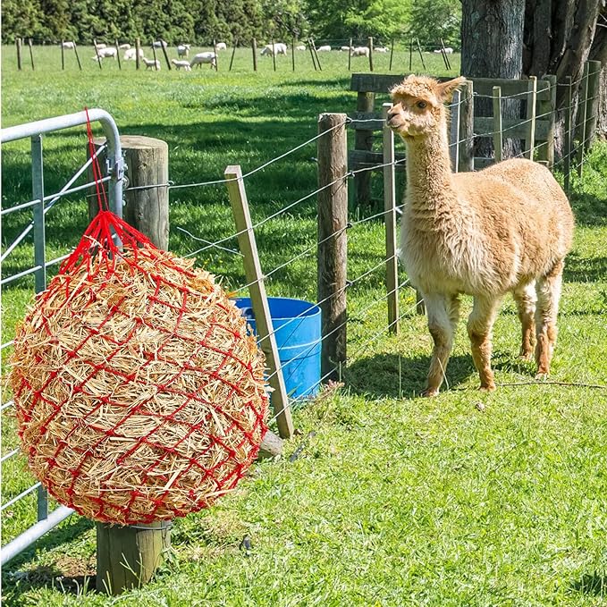 Fabbay 4 Pcs Slow Feed Hay Net Feeder Hay Bag for Horses Slow Feeder 40 Inch Length with 2 Inch Holes Hanging Horse Feed Net for Goat Cattle Equine Stalls Barn Supplies(Red)