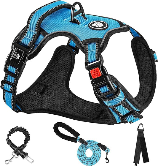 NESTROAD No Pull Dog Harness,Adjustable Oxford Dog Vest Harness with Leash,Reflective No-Choke Pet Harness with Easy Control Soft Handle for Large Dogs(X-Large,Blue)