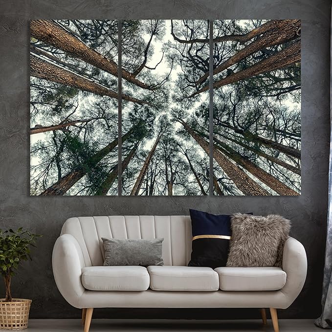 Nature Wall Art Prints - Ocean Forest Mountain Lake Canvas Landscapes - Small to Extra Large Living Room Bedroom Kitchen Bathroom Décor (Trees and Sky, 31L" x 47W" - 3 Panels)
