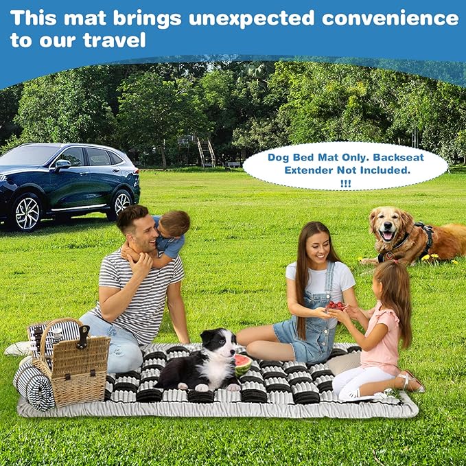 VClife Car Back Seat Cover for Dog, Non Slip Pet Bed Mat Washable Backseat Extender Cushion, Furry Dog Cat Travel Blanket Bed Modern White Black Plaid Bed, 59"×27.6"