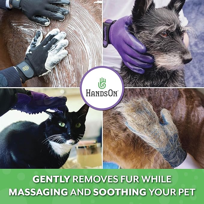 H HANDSON Pet Grooming Gloves - Patented #1 Ranked, Award Winning Shedding, Bathing, & Hair Remover Gloves - Gentle Brush for Cats, Dogs, and Horses (Mono Green, Large)