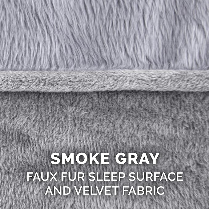 Furhaven Pillow Dog Bed for Large Dogs w/ Removable Bolsters & Washable Cover - Faux Fur & Velvet Sofa - Smoke Gray, Jumbo/XL