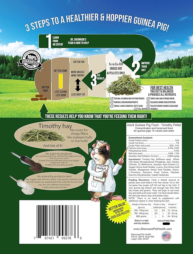 Sherwood Pet Health Adult Guinea Pig Food Measured Timothy Pellet (10 Pound) Hay-Based, Grain-Free, Soy-Free for Better Digestion