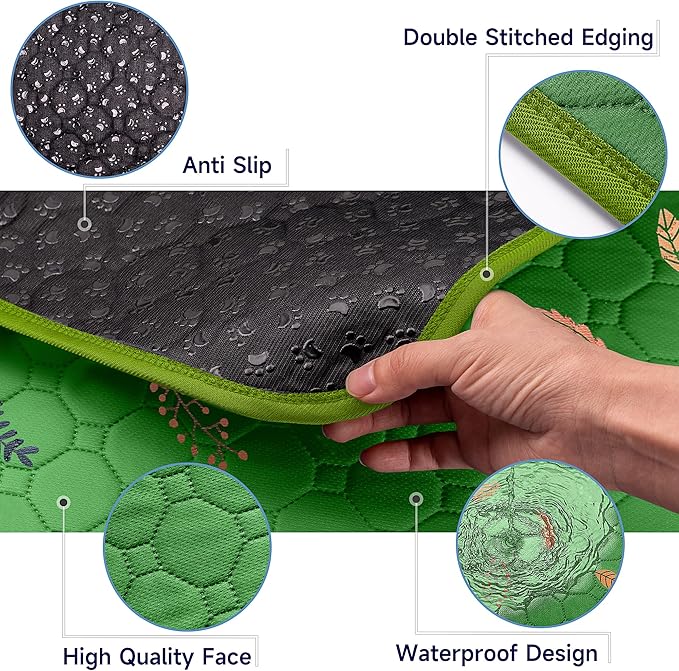 Sunheir 2-Pack Extra Large Reusable Dog Mat for Floor, Dog Playpen, Non-Slip Waterproof Super Absorbent Washable Pee Pads for Dogs, Pet Whelping Pads, Potty Training - Green, 36" x 41"