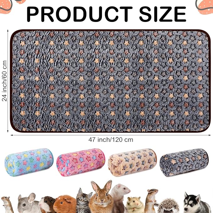 Reginary 4 Pcs Waterproof Guinea Pig Blankets Washable Small Animal Fleece Bedding Absorbent Guinea Pig Cage Liners Reusable Pet Pee Pad Sleep Mat for Hamster Ferret(Star Pattern,24 x 47 Inch)