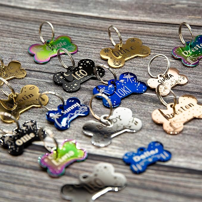 Personalized Dog Tag with 5 Lines of Custom Deep Engraved Durable Stainless Steel Pet ID Name Tag Designer Regular Size Bone