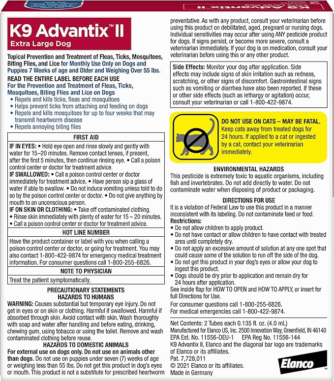 K9 Advantix II XL Dog Vet-Recommended Flea, Tick & Mosquito Treatment & Prevention | Dogs Over 55 lbs. | 2-Mo Supply