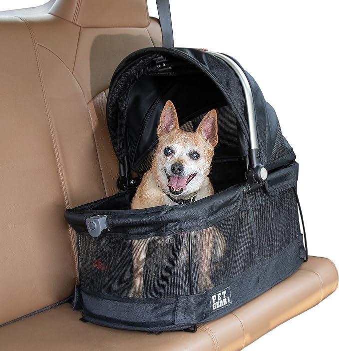 Pet Gear No-Zip View 360 Pet Safety Carrier & Car Seat for Small Dogs & Cats Push Button Entry,Available in 7 Colors,View 360 20-inch,Black