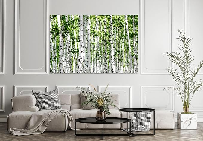 Nature Wall Art Prints - Ocean Forest Mountain Lake Canvas Landscapes - Small to Extra Large Living Room Bedroom Kitchen Bathroom Décor (Green Brich Trees, 16L" x 24W")