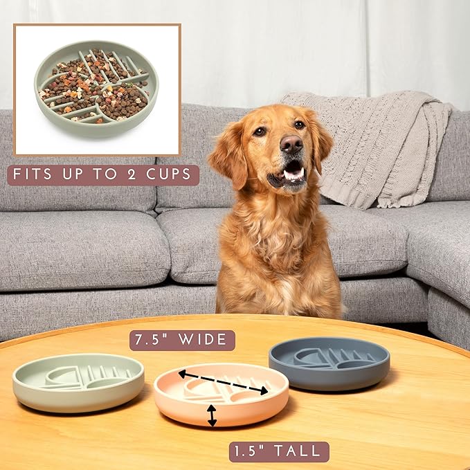 The Slowdown Bowl Silicone Slow Feeder for Dogs & Puppies, Slow Eating Modern Lick Mat Design, Reduces Gulping, Fits 2 Cups 7.5” Across x 1.5” Tall, Mealtime Challenge, Medium-Charcoal