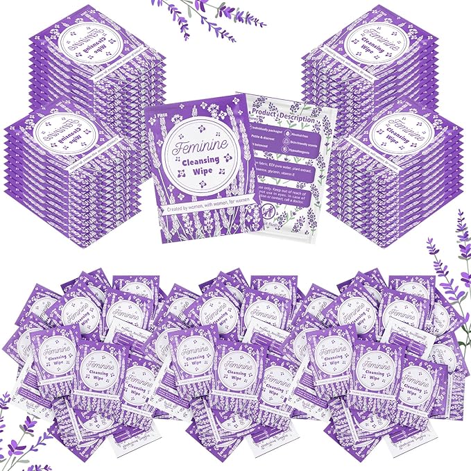 Tondiamo 200 Pcs Feminine Wet Wipes for Women Individually Wrapped Flushable Wipes Travel Size Soothing Personal Wipe Cleansing Natural Ingredients for Feminine Daily Use(Lavender)