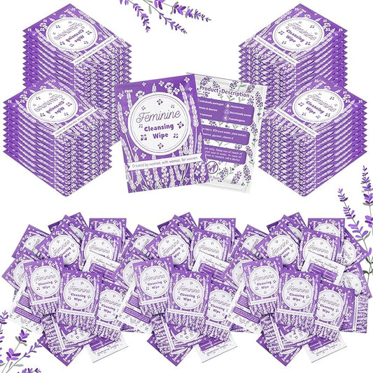 Tondiamo 200 Pcs Feminine Wet Wipes for Women Individually Wrapped Flushable Wipes Travel Size Soothing Personal Wipe Cleansing Natural Ingredients for Feminine Daily Use(Lavender)