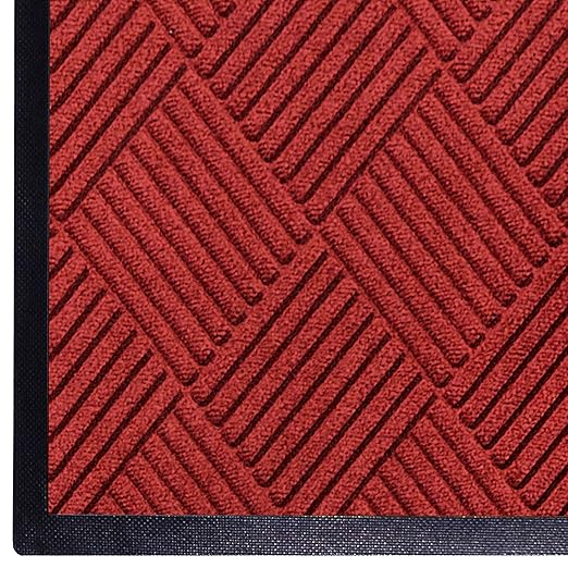 WaterHog Diamond | Commercial-Grade Entrance Mat with Rubber Border – Indoor/Outdoor, Quick Drying, Stain Resistant Door Mat (Solid Red, 3' x 12')