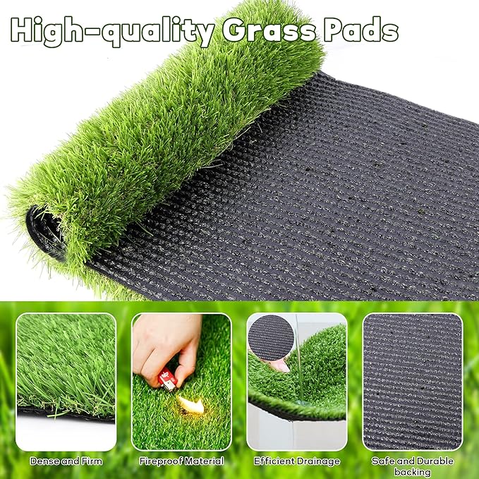 Product Image Dog Grass Pad with Tray: 3 Pack Grass Pee Pads for Dogs Potty for Puppy Training, Artificial Turf for Dogs with Collection Tray for Indoor /Outdoor /Patio /Balcony, 22"x18" Grey