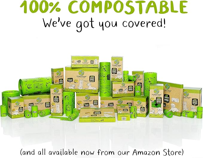 PLANET POOP Home Compostable Dog Poop Bags Extra Long with Handles | Large Single Roll 200 Grab & Go | Un-scented Dog Waste Bag | Leakproof Doggy & Cat Bags | Plant-Based Pet Supplies