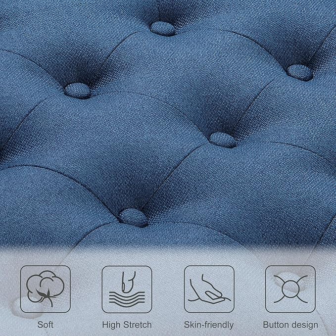 Ottoman with Storage,50.2-inch Upholstered End of Bed Storage Bench for Bedroom,for The Living Room,for Entryway, with Rivets & Button and Safety Hinges,Detachable (Blue)